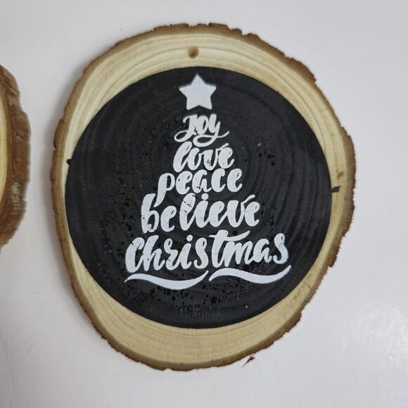 Set of 8 Rustic Wooden Log Pine Chips Black White Christmas Ornaments - Picture 11 of 11